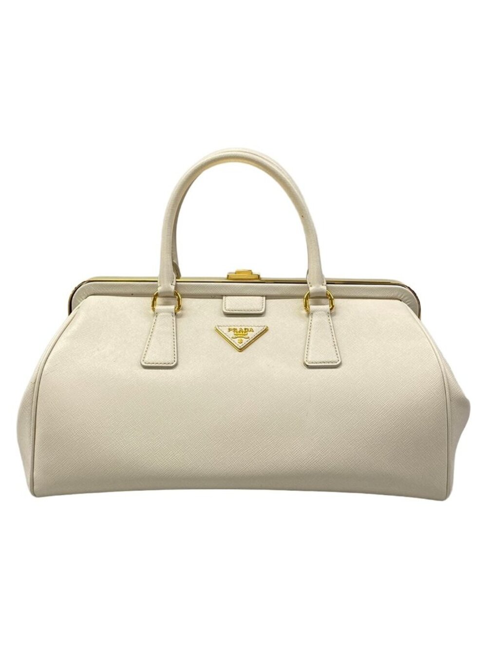 Prada Handbag Ivory Kiss Lock Leather